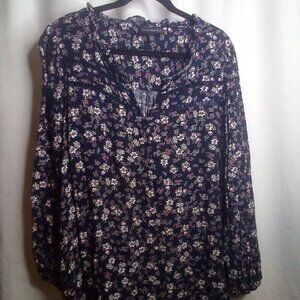 Lane Bryant Blouse 18 20 Women 3/4 Sleeve Floral Blue White Pink